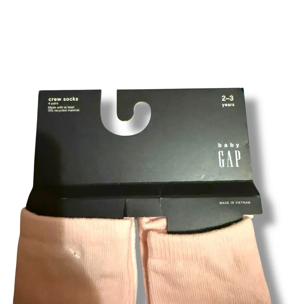 GAP NWT Baby Girls Crew‎ Socks 4-Pack Size 2-3 Years Pink Beige White